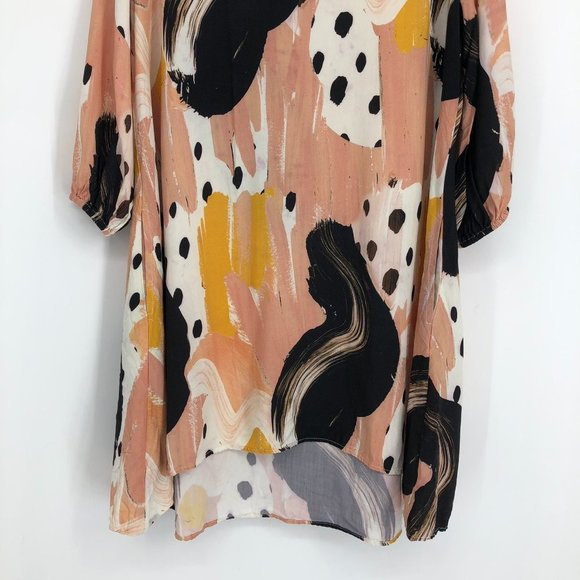 The Odells Rose/Peach Black Long Sleeve Abstract/Geometric A Line Dress S - Picture 8 of 15
